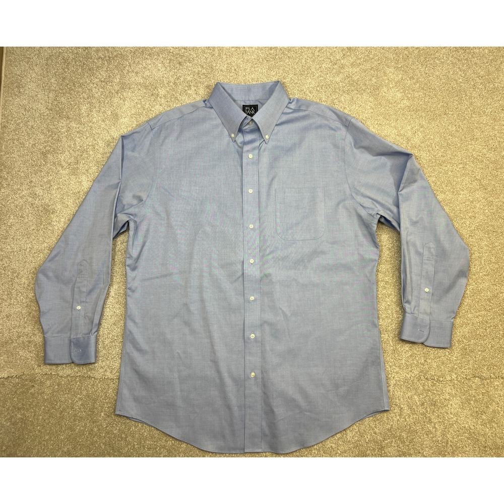 Jos A Bank Traveler Button Down Long Sleeve Shirt Mens Blue Tailored Fit 17 34